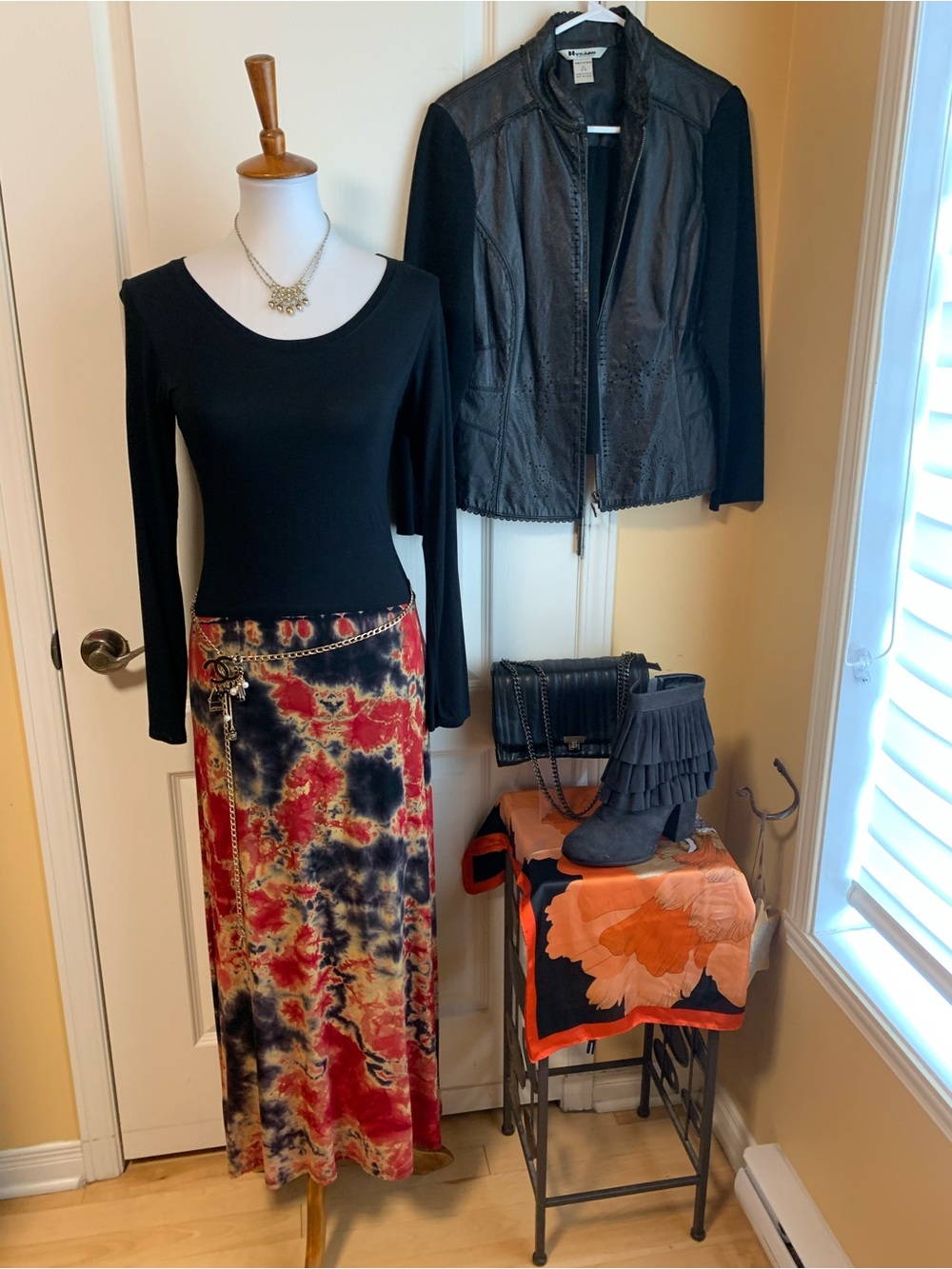 Soft tee shirt maxi dress with tie dye print